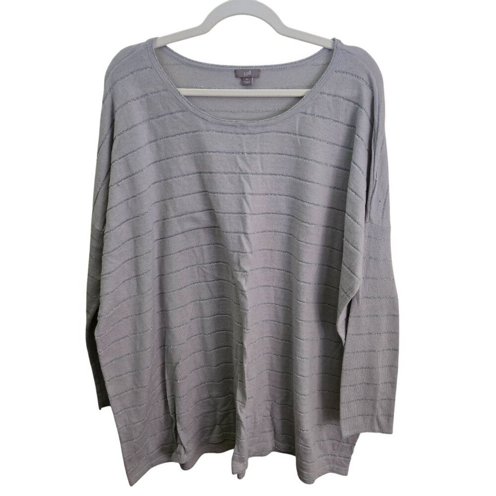 J. Jill Gray Silver Striped Scoop Neck Oversized Tunic Sweater Size XL